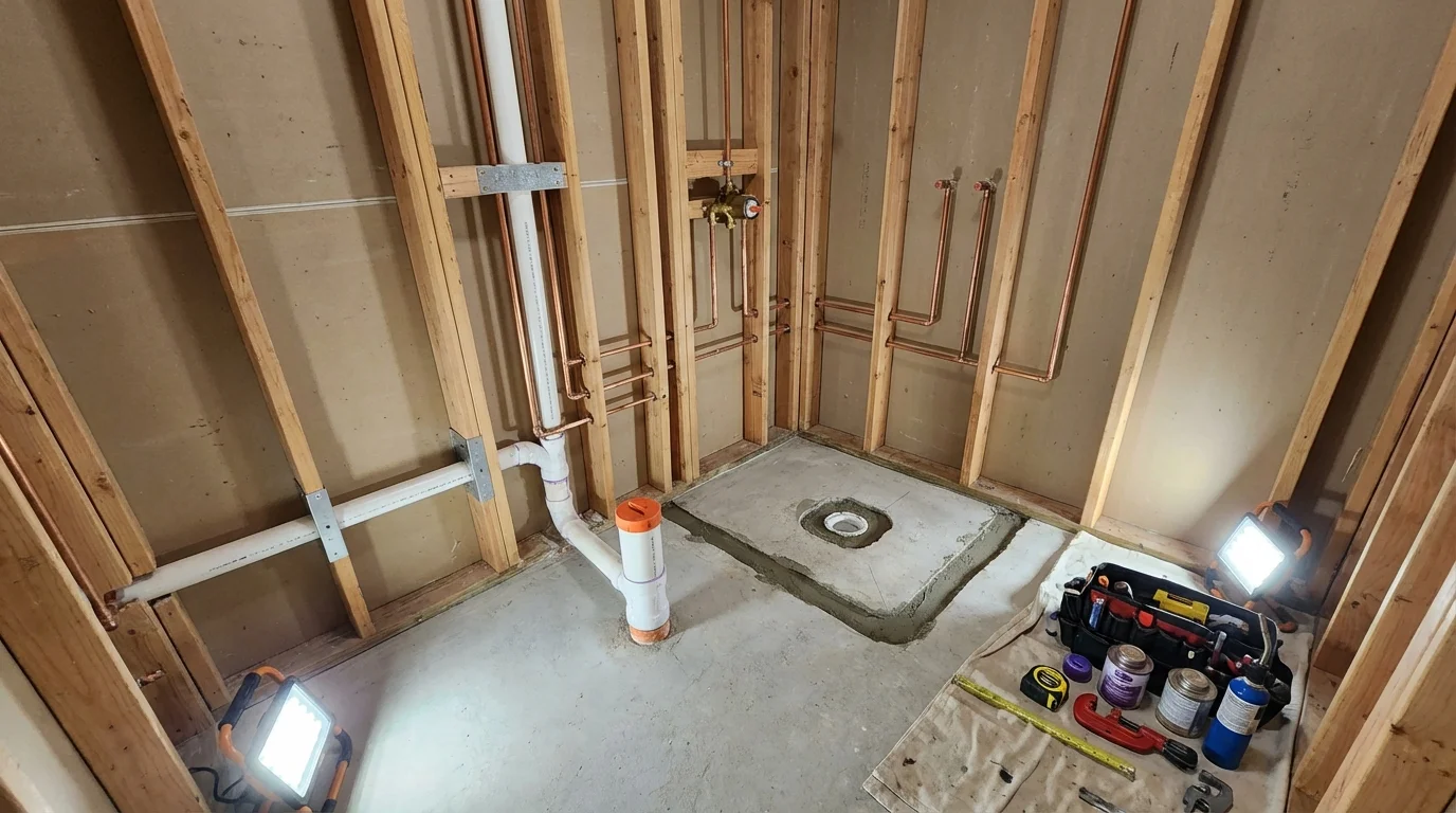 Bathroom rough-in plumbing during remodel by Johns Plumbing LLC in San Marino